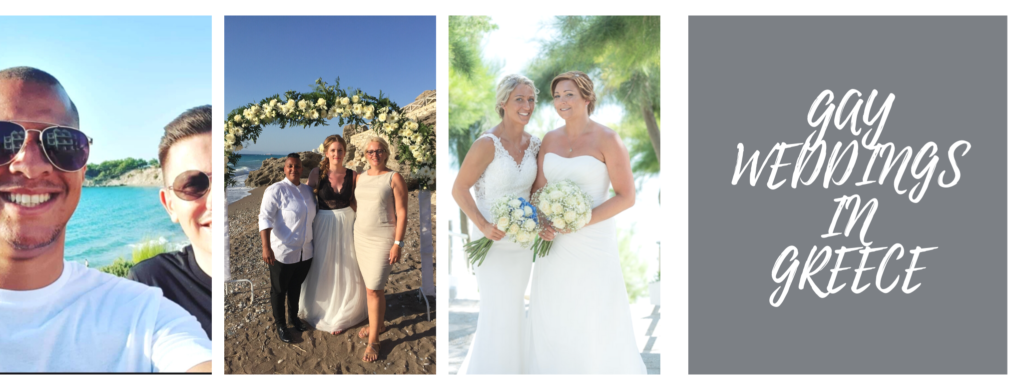 Montage of gay couples for gay weddings in Greece